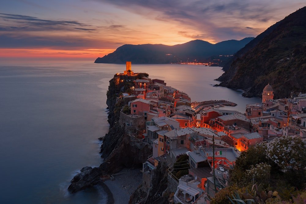 Coastal cliffs at sunset