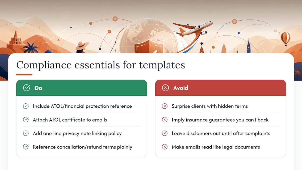 Compliance and legal essentials in travel communication — overview diagram