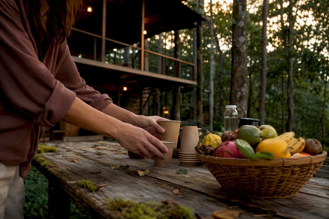 Eco-lodge deck with natural elements