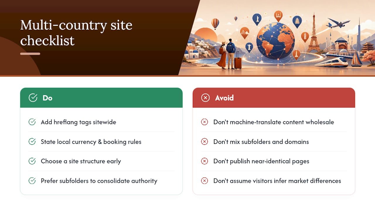 What changes when your travel agency site serves multiple countries or languages? — overview diagram
