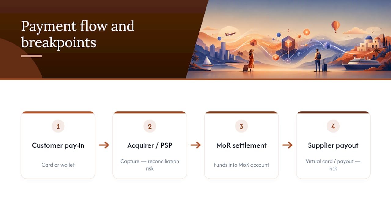 Four-stage merchant payment settlement flow