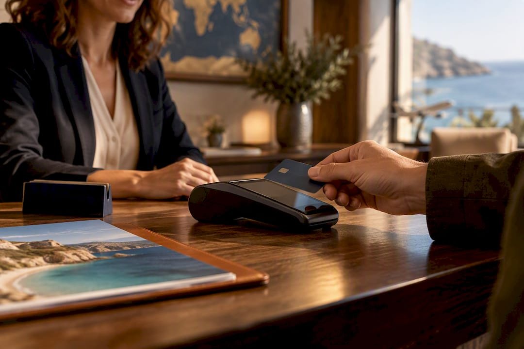 Travel booking payment processed at agency counter