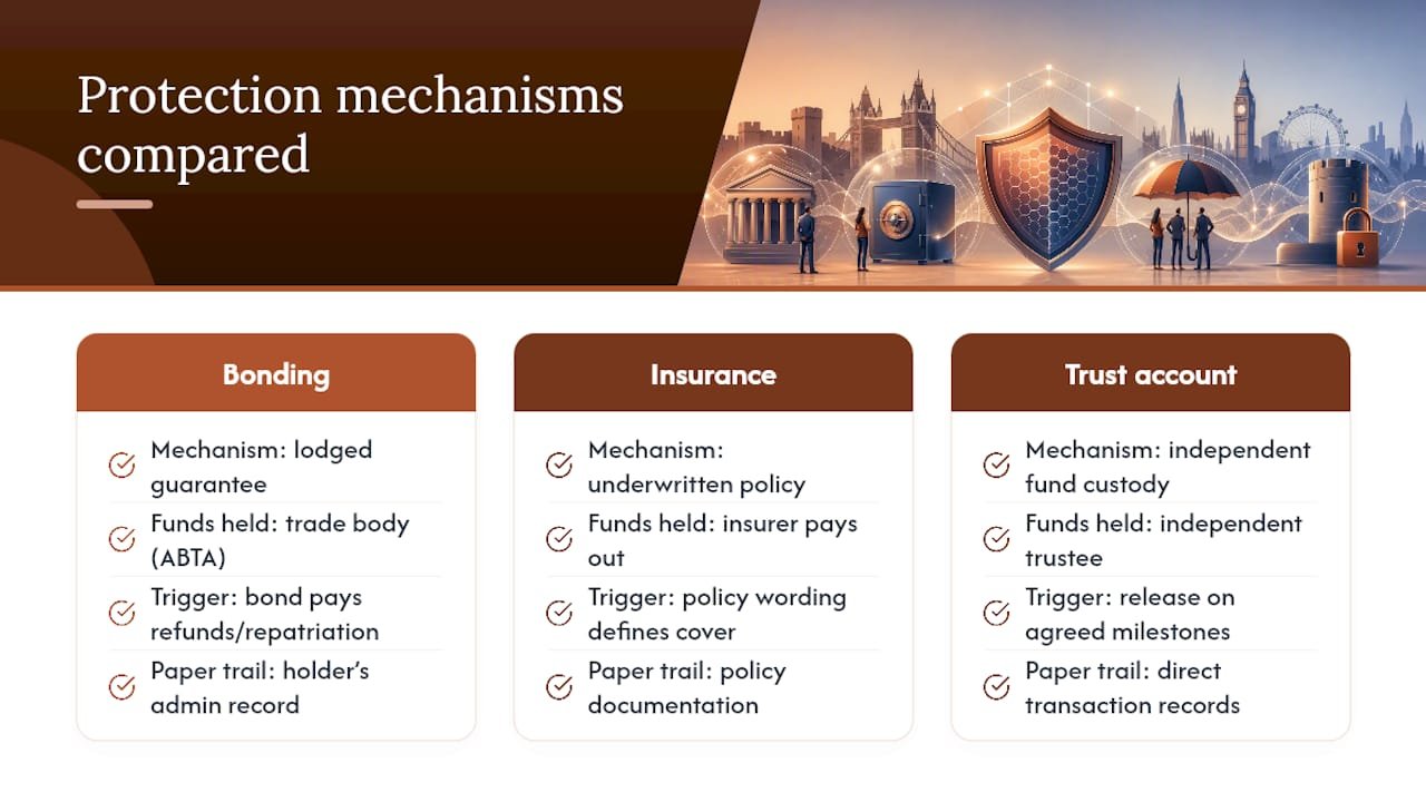 Three travel insolvency protection mechanisms compared